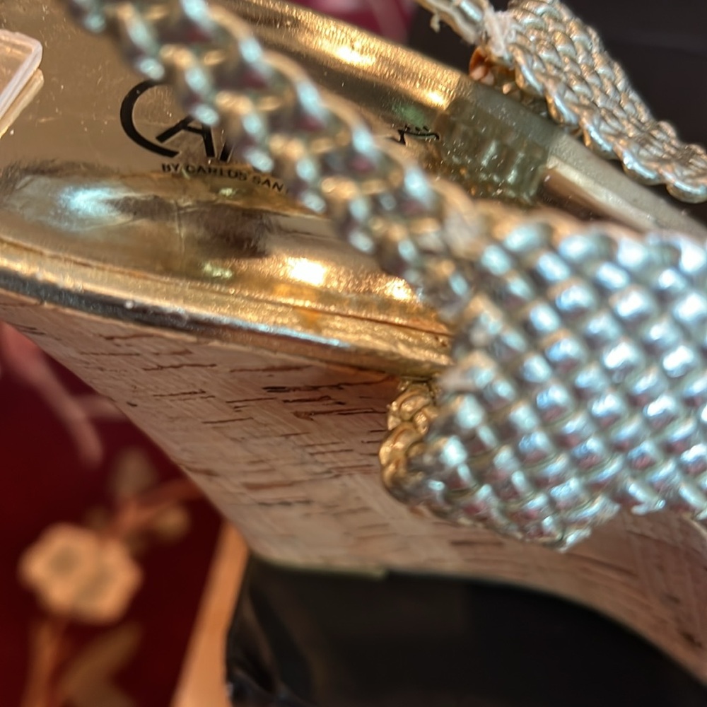 Carlos Santana Horizon Sandals in Silver Braided Top and Cork Wedge Sz 8.5 NEW - Picture 10 of 14